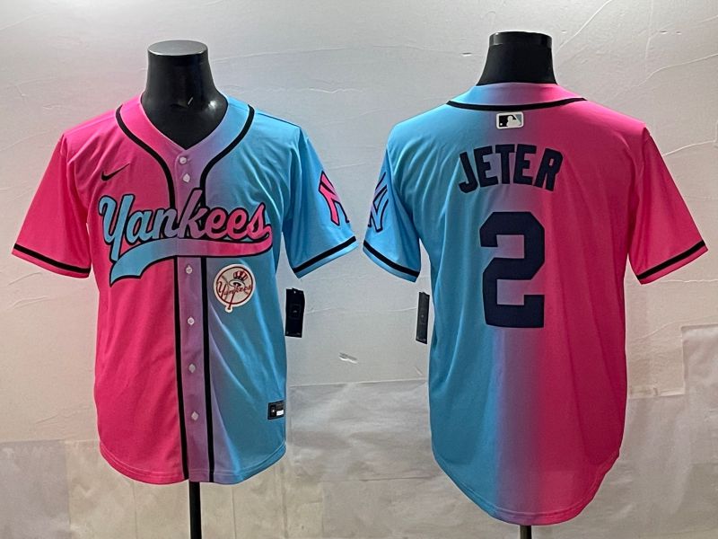 Men New York Yankees 2 Jeter Blue pink Game 2025 Nike MLB Jersey style 0010